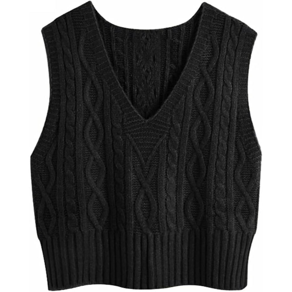 Women's Cable Knit Sweater Vest V-Neck Sleeveless Top Casual Stylish